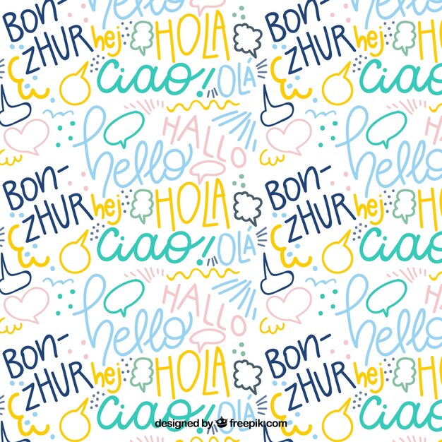 Hand drawn pattern with hello word in different languages