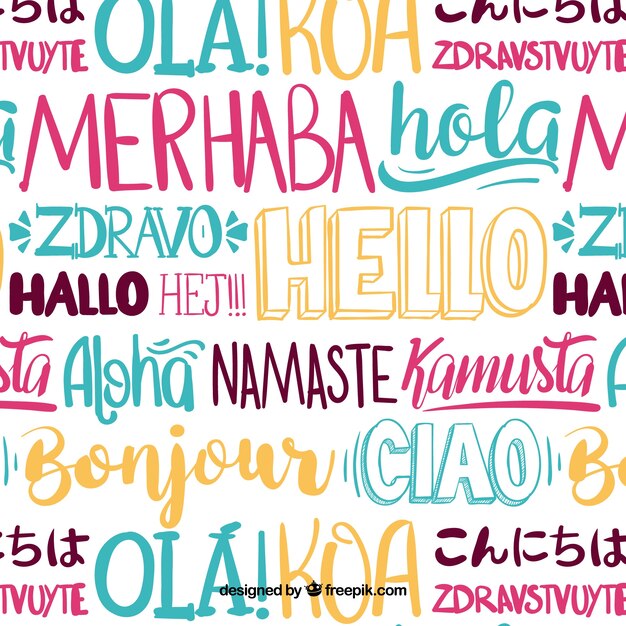 hand drawn pattern with hello word in different languages