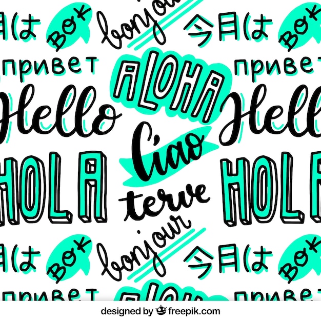 Hand drawn pattern with hello word in different languages