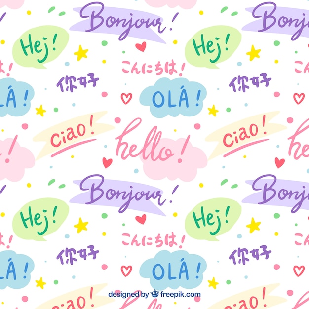 Free vector hand drawn pattern with hello word in different languages