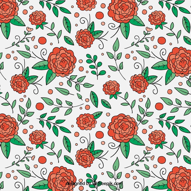 Free vector hand-drawn pattern with red flowers