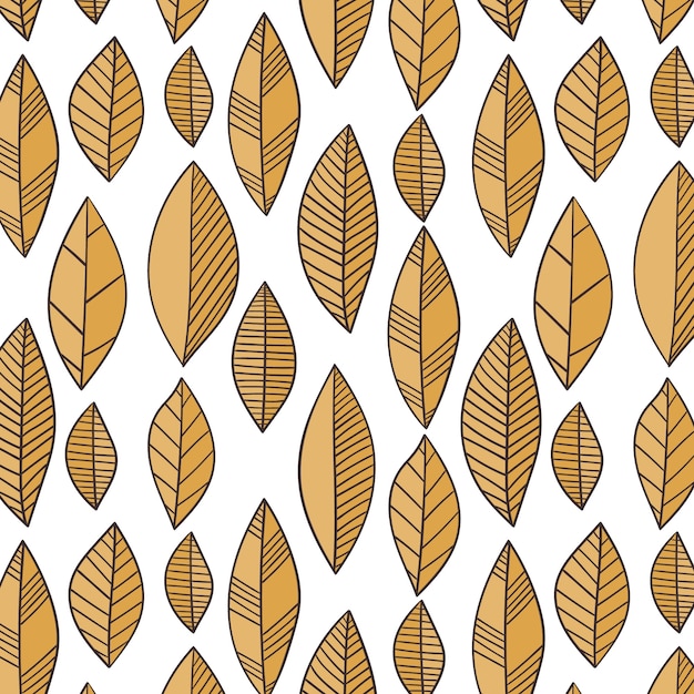 Hand drawn pattern with yellow leaves