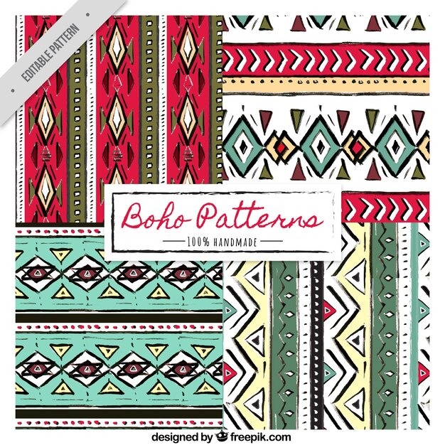 Hand-drawn patterns with abstract shapes in boho style