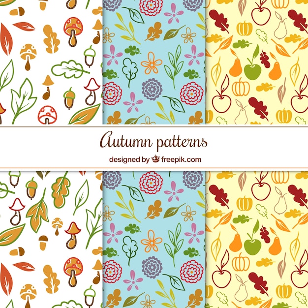 Free vector hand drawn patterns with autumnal elements