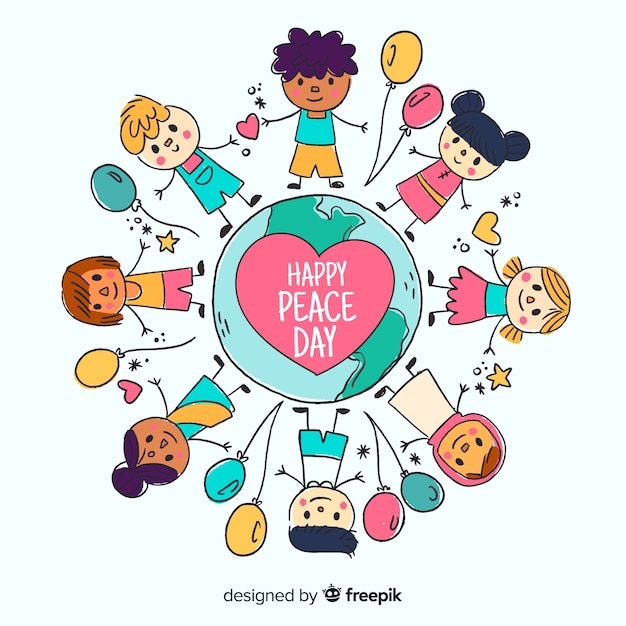 Free vector hand drawn peace day background with children