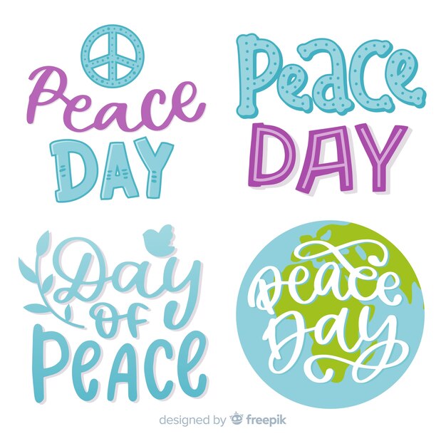 Free vector hand drawn peace day badge collection