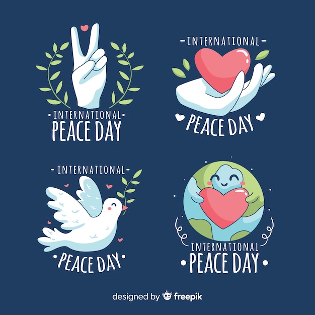 Hand-drawn peace day badge collection