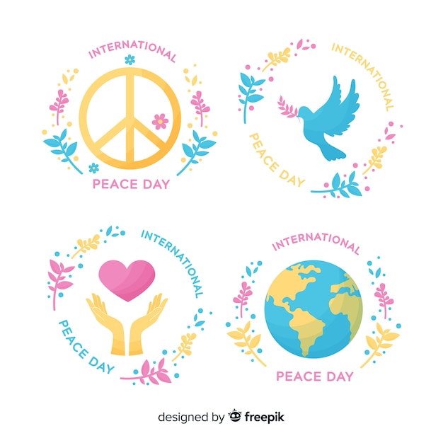 Free Vector hand drawn peace day badge collection