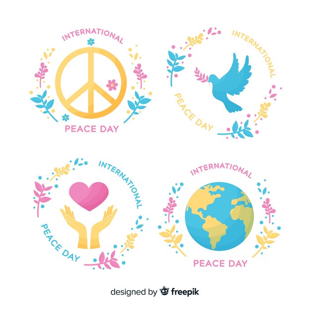 Hand drawn peace day badge collection