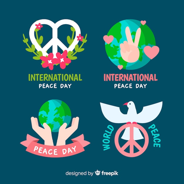 Hand drawn peace day badge collection