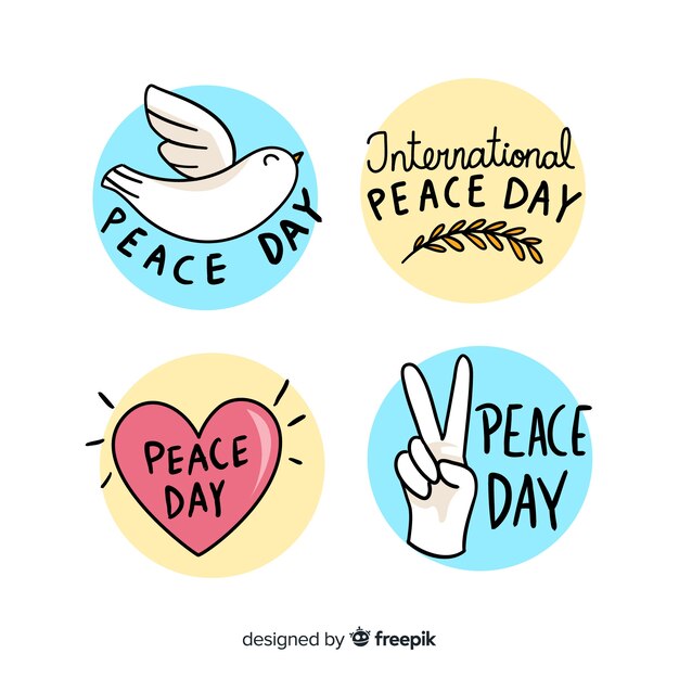 Hand drawn peace day badge collection