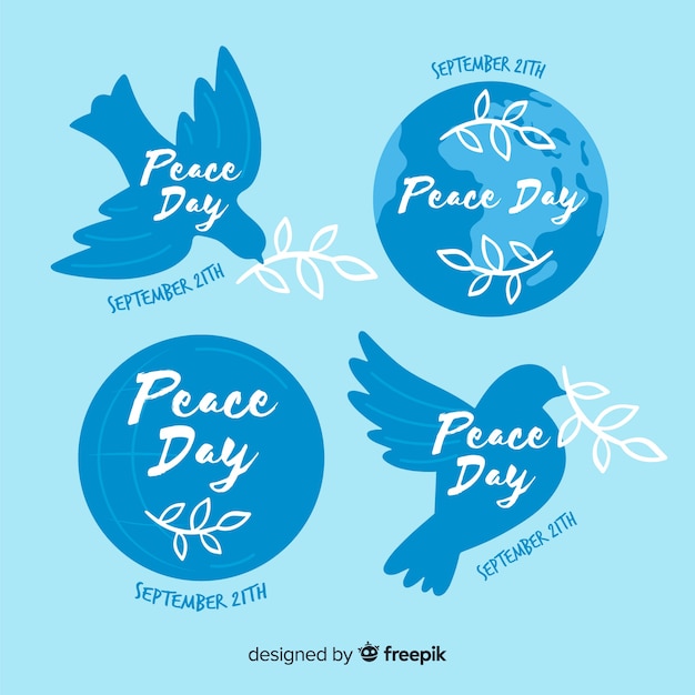 Free Vector hand drawn peace day badge collection