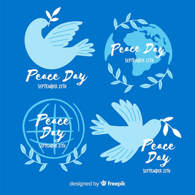 Free vector hand drawn peace day badge collection