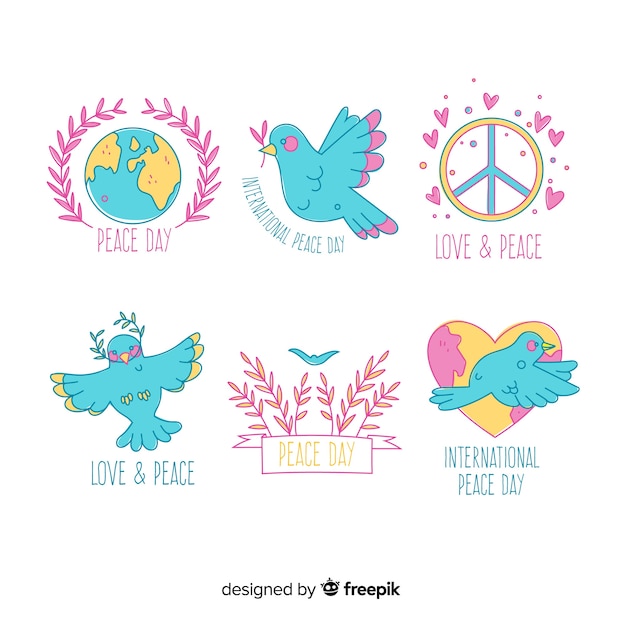 Hand drawn peace day badge collection