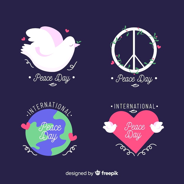 Free vector hand drawn peace day badge collection