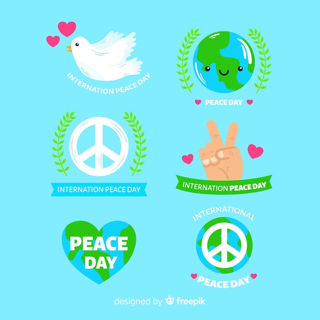 Free vector hand drawn peace day badge collection