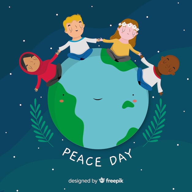 Free vector hand drawn peace day children around the world