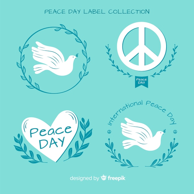 Free Vector hand drawn peace day label and badge collection