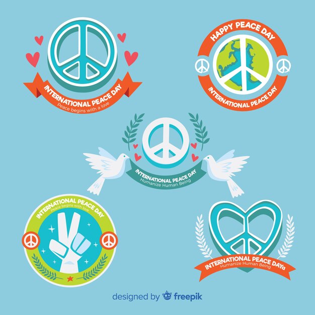 Free Vector hand drawn peace day label collection