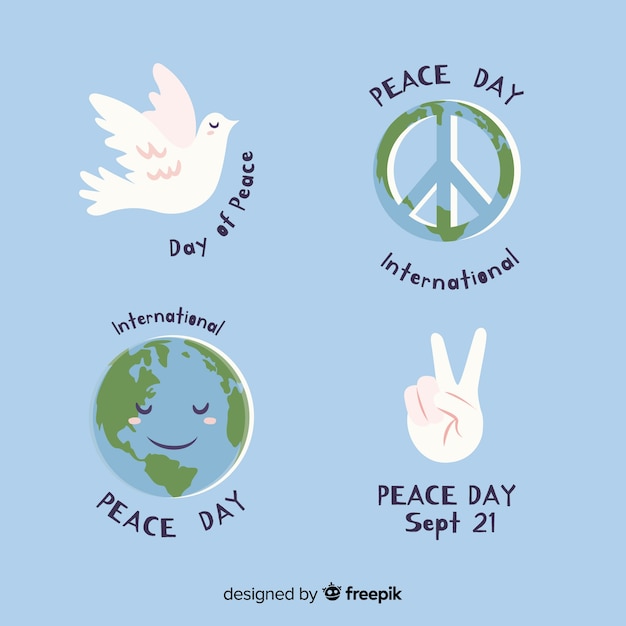 Free vector hand drawn peace day label collection