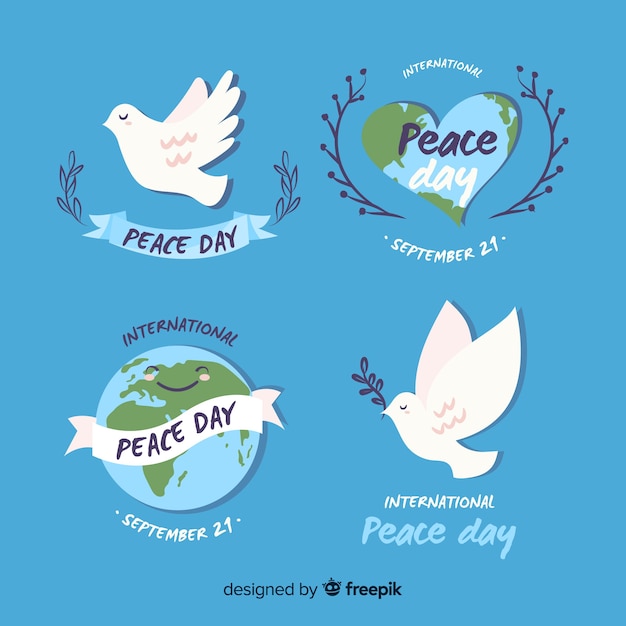 Hand drawn peace day label collection