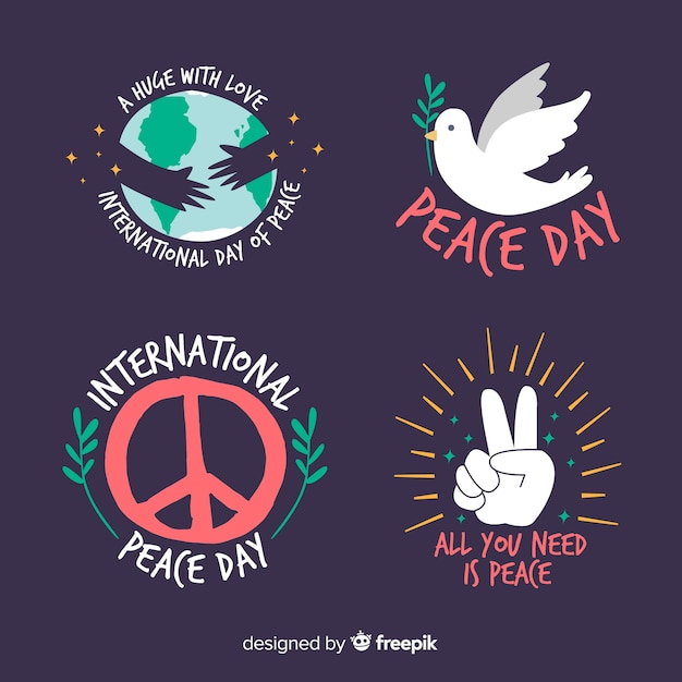 Hand drawn peace day label collection