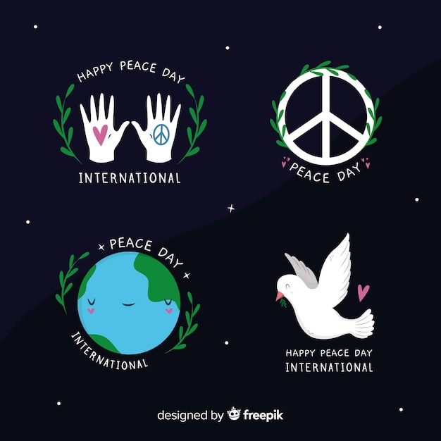 Hand drawn peace day symbols collection