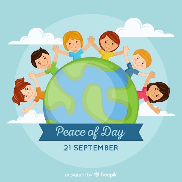 Free vector hand drawn peace day with children holding hands