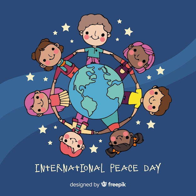 Free vector hand drawn peace day with children