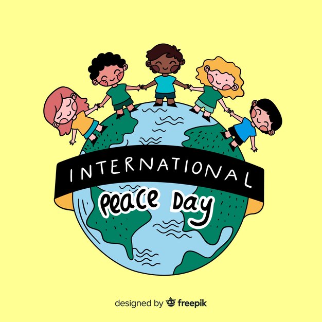 Hand drawn peace day with children