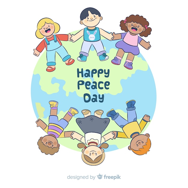 Free vector hand drawn peace day with children