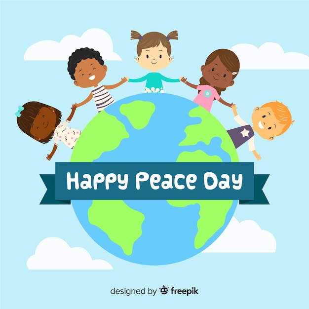 Free vector hand drawn peace day with children