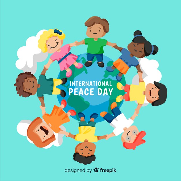 Hand drawn peace day with children