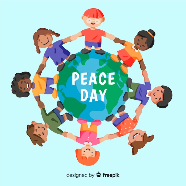 Hand drawn peace day with children