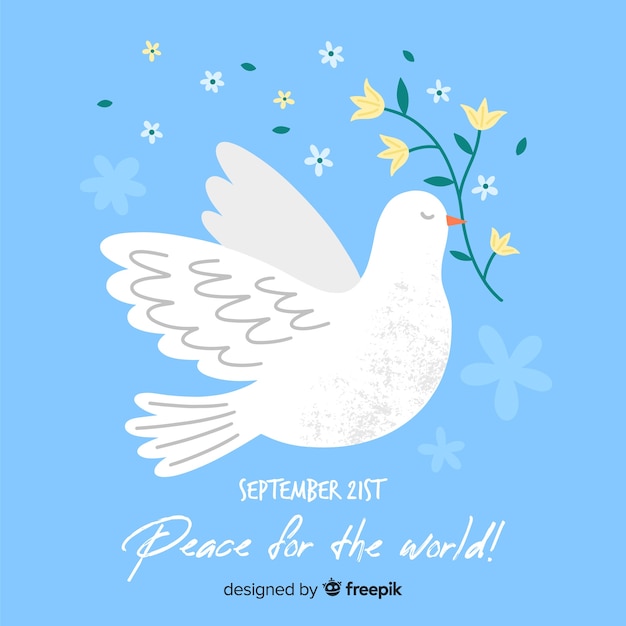 Hand drawn peace day with a dove