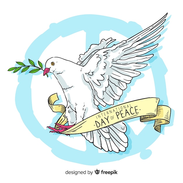 Vettore gratuito giorno di pace disegnato a mano con una colomba