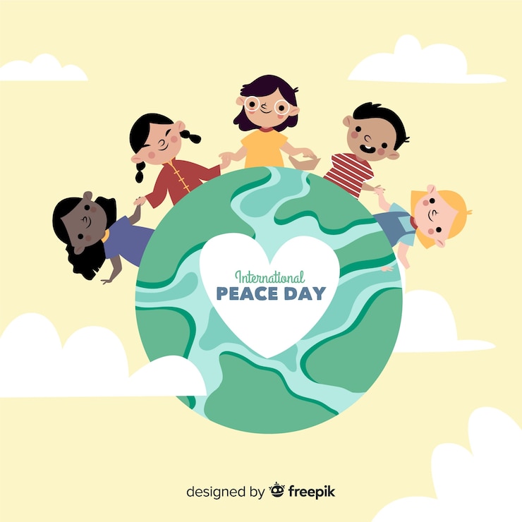 Free Vector hand drawn peace day with kids holding hands
