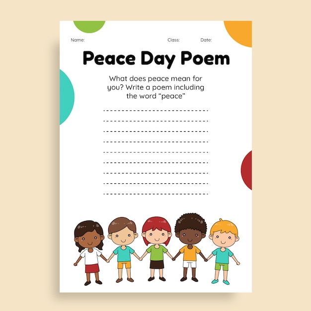 Hand drawn peace day worksheet