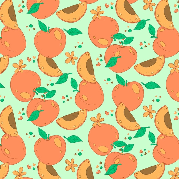 無料ベクター 手描きの桃のパターンデザイン