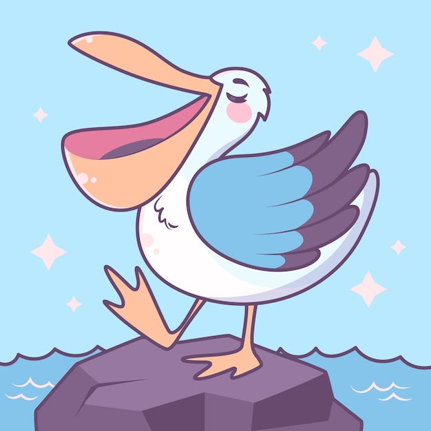 Бесплатное векторное изображение Иллюстрация мультфильма о пеликане, нарисованная вручную