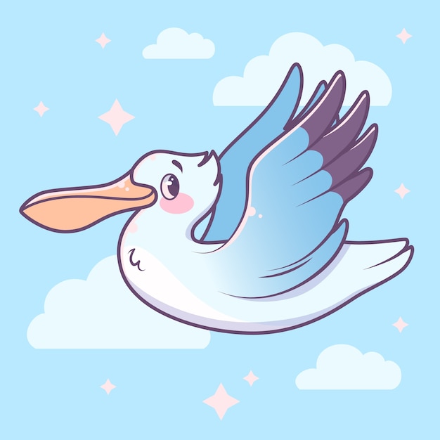 Free vector hand drawn pelican cartoon illustration