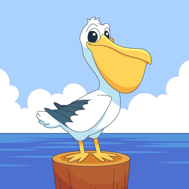 Free vector hand drawn pelican cartoon illustration