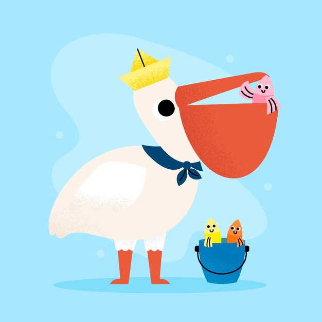 Hand drawn pelican  cartoon illustration