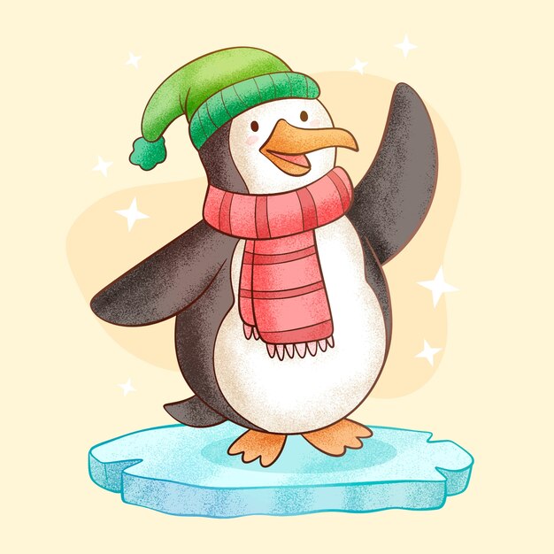 Hand drawn penguin cartoon illustration