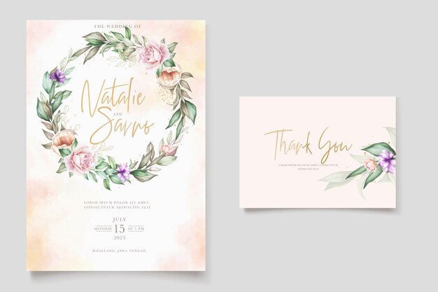 hand drawn peonies wedding card template