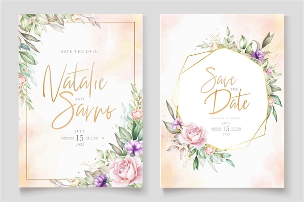 hand drawn peonies wedding card template