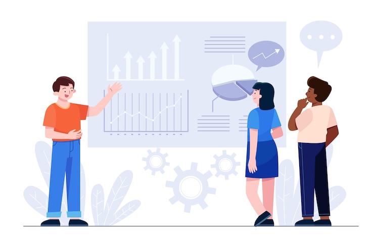 Free Vector hand drawn people analyzing growth charts