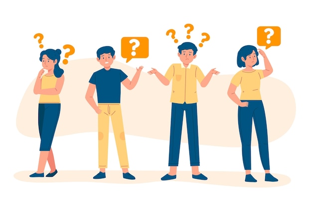 Hand drawn people asking questions illustration