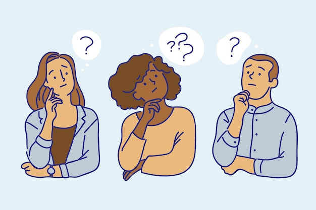 Hand drawn people asking questions illustration