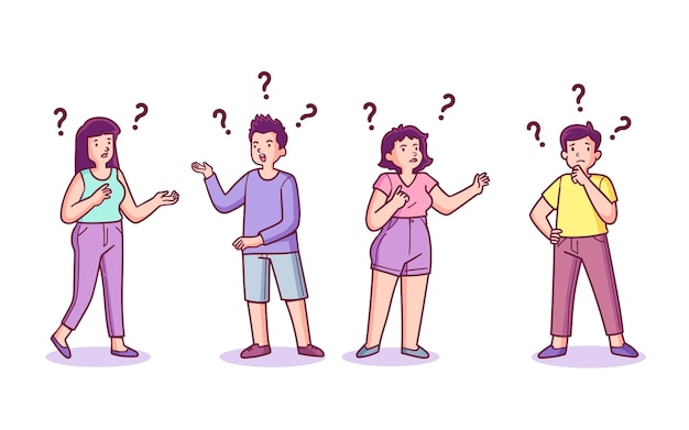 Hand drawn people asking questions illustration